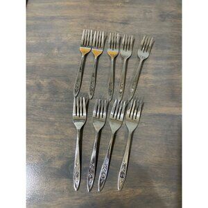 Vintage Oneida Community My Rose Stainless Salad Forks Flatware Set of 9